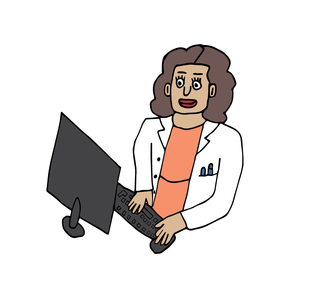 tegning av en kvinne som skriver på en datamaskin