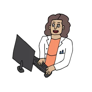 En tegning av en kvinne som skriver på en datamaskin