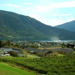 En gruppe bygninger i en dal