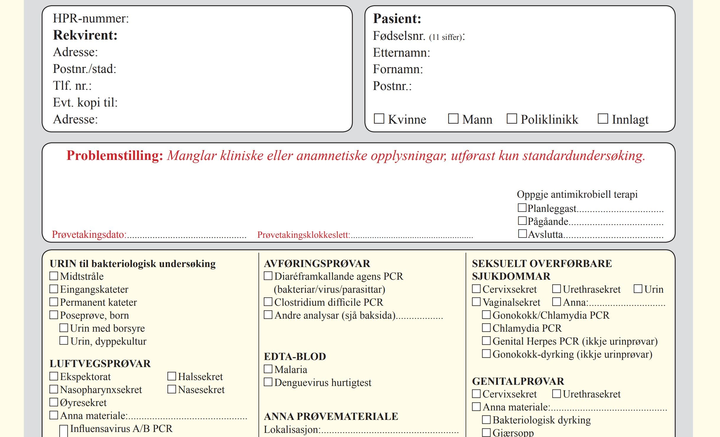 Skjermbilde rekvisisjonsskjema