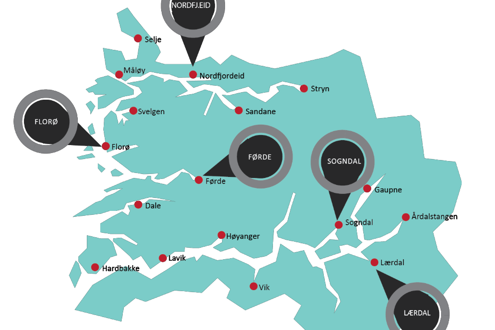 map of the different location Helse Førde is situated.