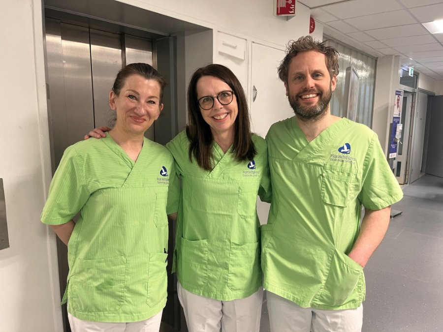 Tre grønkledde tilsette