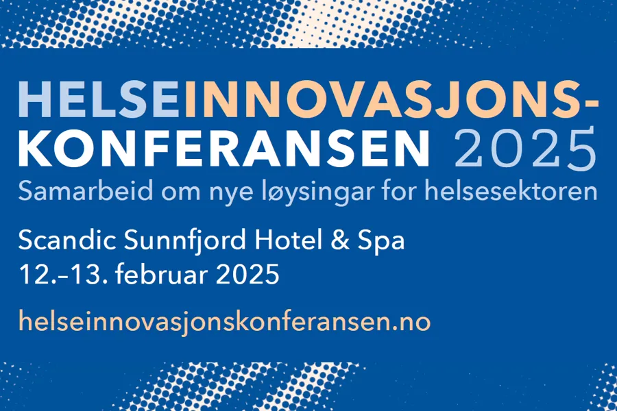 Ein illustrasjon med informasjon om Helseinnovasjonskonferansen 2025 som var på Scandic Sunnfjord Hotel 12.-13. februar 2025