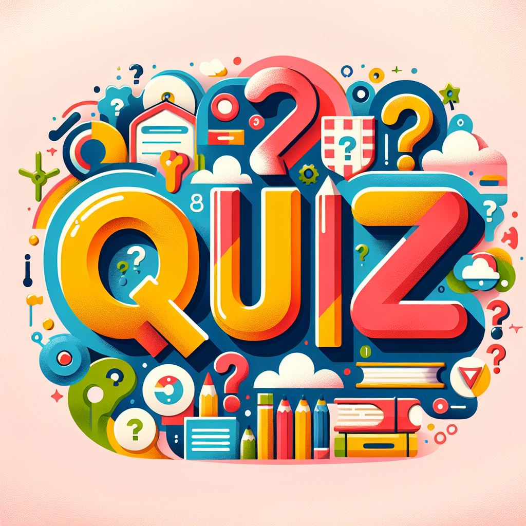 Ilustrasjon av mange elementer satt saman rundt ordet Quiz