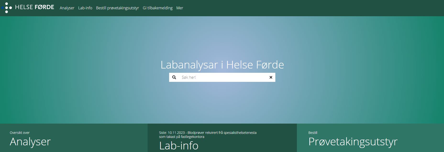 Forside nettsiden labanalysar i Helse Førde
